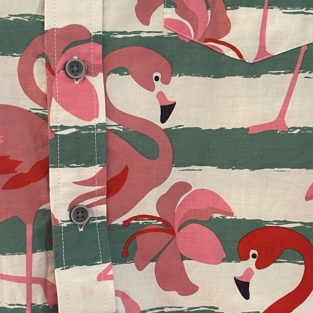 Men's VSTR Flamingo Print Shirt - Green and Pink - Picture 2 of 4